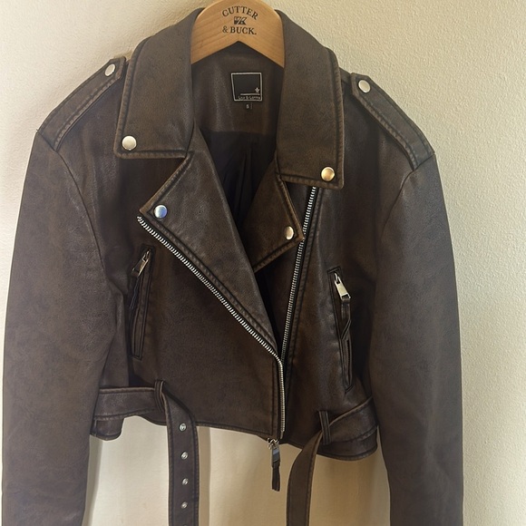Lily & Lottie Akira Moto Jacket Asymmetrical Zip Front Closure Brown Size S - Picture 5 of 11